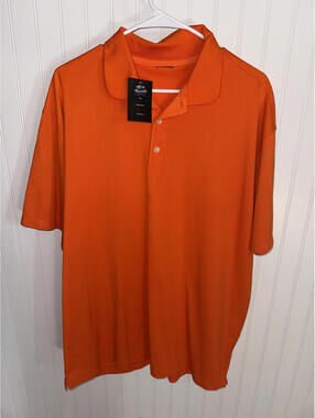 Nike Orange Polo Shirt 100% Polyester Made in Thailand